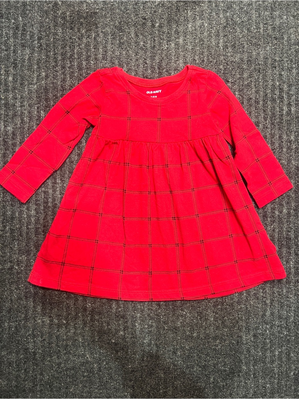 Old Navy Baby Girl Red Plaid Long Sleeve Dress Size 6-12 Months Cotton